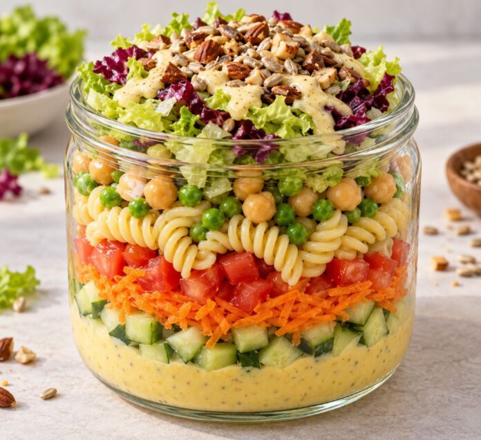 Salada de pote com macarrão parafuso